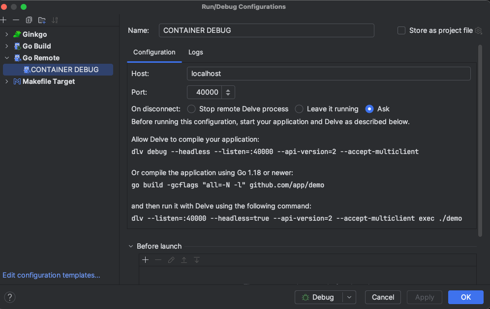 GoLand Remote Debug Configuration
